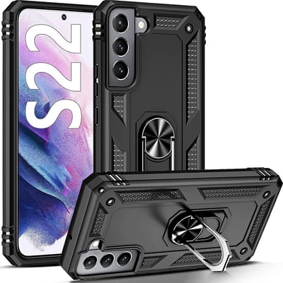 Anti-Shock Hybrid Ring Armor Hoesje Geschikt voor: Samsung Galaxy S22 - zwart