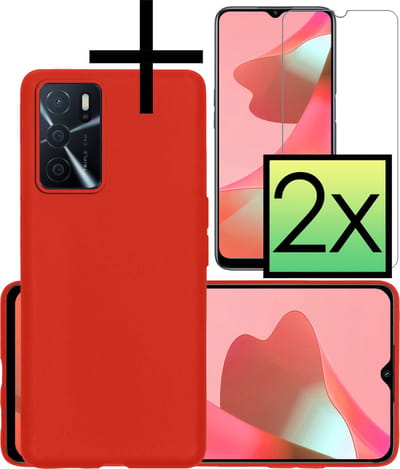 Hoesje - Met 2x Screenprotector - Geschikt voor OPPO A16 - Sterk & Shockproof - Back Cover - Siliconen Case - Telefoon Hoes - Rood