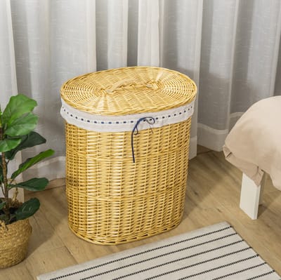 MEUNIQ Wasmand met deksel 100L 51 x 38 x 57 cm, uitneembare waszak, gevlochten wasbox voor slaapkamer of badkamer, naturel