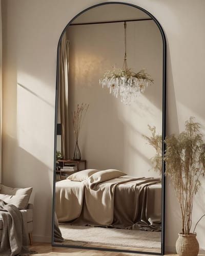 Volledige Lengte Vloerspiegel 180,3 x 71,1 cm - Vrijstaande Boog Spiegel voor Slaapkamer en Woonkamer - Zwart