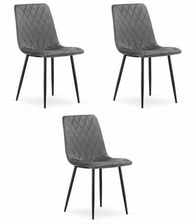 Set van 3 Eetkamerstoelen TURIN Donkergrijs – Velvet Bekleding, Modern, Ergonomisch Design, Zwarte Metalen Poten, Max. 120 kg
