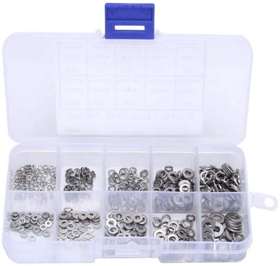 Dailygoods- Elastische Ring - 500 Stuks - Roestvrij Staal - Platte Wasmachine/Veer - Anticorrosie - Diverse Maten - Inclusief Opbergdoos - Pakkingen
