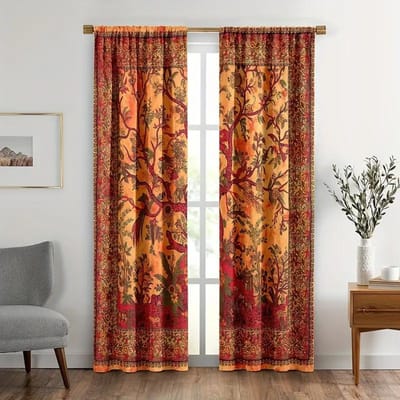 2 stuks Boho Hippie Raamgordijnen - Levensboom Kamerdecoratie voor Slaapkamer, Woonkamer, Studentenkamer - Zachte en Stijlvolle Huisdecoratie 150x166cm brown