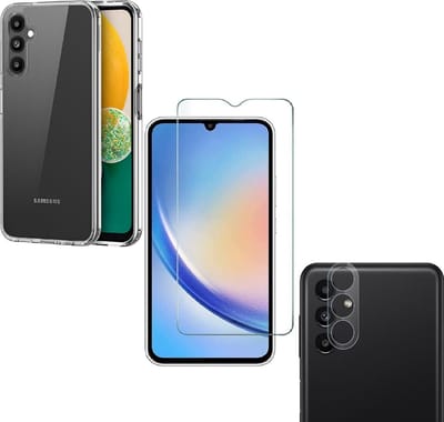 Back cover Silicone hoesje transparant met Screenprotector Glas 1x en Camera lens protector 1x Geschikt voor: Samsung Galaxy A14 4G