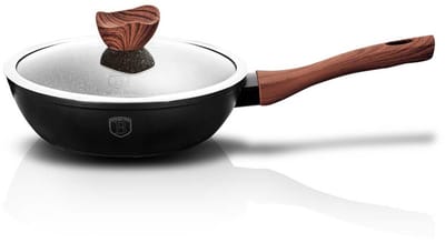 Berlinger Haus Ebony Rosewood Serie - Granieten Koekenpan - 24cm - Siliconen Handvatten - Zwart met Bruine Accenten