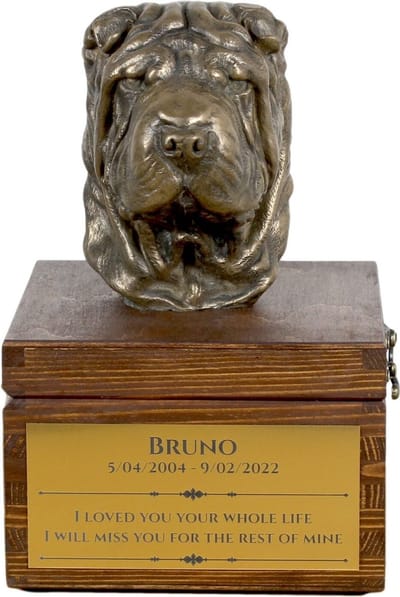 Shar Pei urn hond met beeldje - persoonlijke urn hond voor hondenas