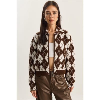 Dikke Jacquard Gebreide Cardigan met Rits