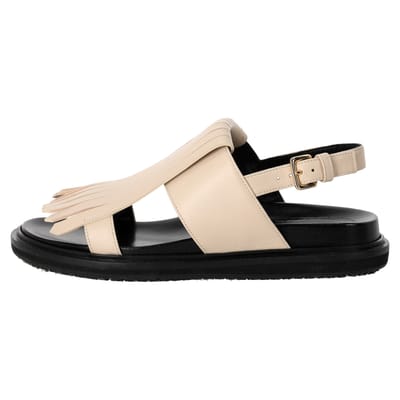 Marni Fussbett Fringed Sandalen van Ivoor Leer