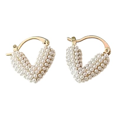 Innerlight® Heart of Pearl Hoops - Oorbellen Dames - Oorringen - Oorhangers - Gouden Oorbellen - Parel Hartvormig - Stainless Steel - Hypoallergeen - Elegante Luxe Accessoires