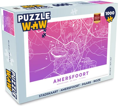 Puzzel Stadskaart - Amersfoort - Paars - Roze - Legpuzzel - Puzzel 1000 stukjes volwassenen - Plattegrond