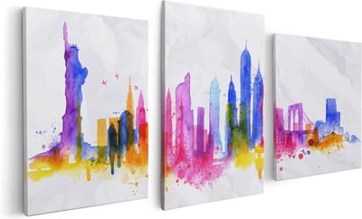 Artaza Canvas Schilderij Drieluik Kleurrijk New York Van Aquarel - Abstract - 120x60 - Foto Op Canvas - Canvas Print