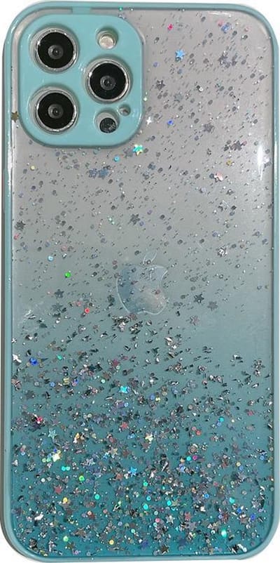 Hoesje geschikt voor iPhone 8 - Backcover - Camerabescherming - Glitter - TPU - Lichtblauw