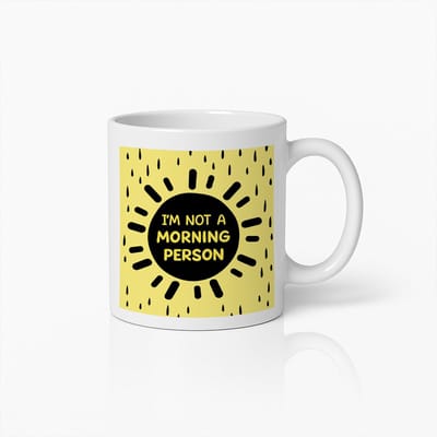 I’m Not a Morning Person Koffiemok 330ml – Grappige Gele Zon Mok – Humoristisch Cadeau voor Vrienden, Collega’s & Koffieliefhebbers