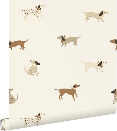 ESTAhome behang honden wit en beige - 50 x 900 cm - 131378