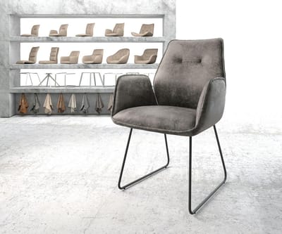 Gestoffeerde-stoel Zoa-Flex slipframe zwart microvelours grijs antiek pocketveer kern