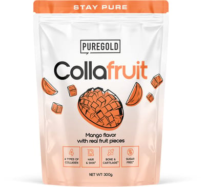 Pure Gold CollaFruit Rundercollageen Poeder – 300g – 25 Porties – 4 Types Collageen met Echte Vruchtstukjes, Vitamine C, A, Zink & Selenium – Mango
