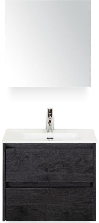 Dante Badmeubelset 60 cm - Black Oak - Keramische Wastafel Wit Cover met Spiegelkast