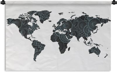 Wandkleed Eigen Wereldkaarten - Wereldkaart zwart blauw Wandkleed katoen 180x120 cm - Wandtapijt met foto