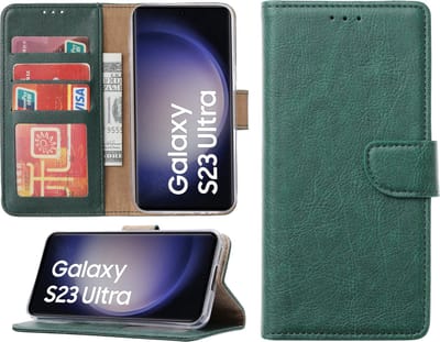 Samsung Galaxy S23 Ultra hoesje - Portemonnee Cover - Bookcase met pasjeshouder - Groen