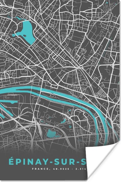 Poster Frankrijk – Épinay-sur-Seine – Stadskaart – Plattegrond – Kaart - 120x180 cm XXL