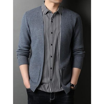 Heren Gebreid Vest Herfst Dun Shirt Nep Tweedelig Mode Casual Trui Jas Herenkleding 3XL gray