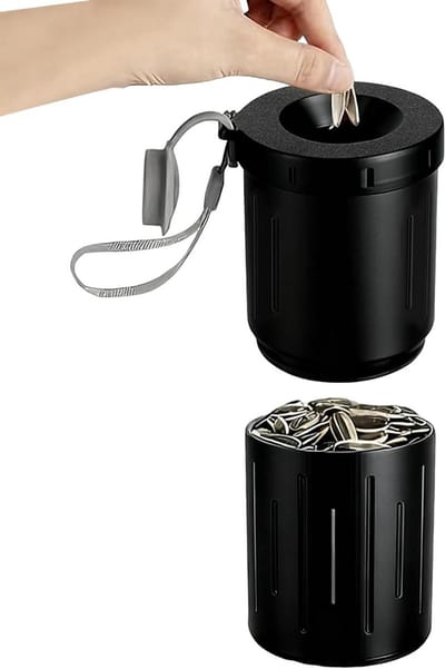 Zonnebloempitten Container - Spuugbeker Snackhouder - Onderweg Snacks - Dubbellaags Ontwerp - 9 cm breed - Zwart