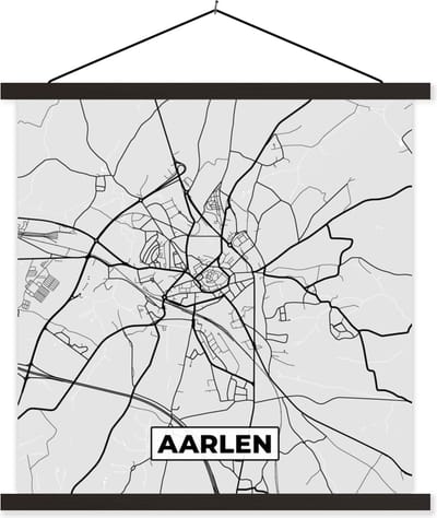 Posterhanger incl. Poster 60x60 cm - Schoolplaat - Stadskaart – Plattegrond – België – Zwart Wit – Aarlen – Kaart - Textielposter - Zwarte latten - Stadskaart