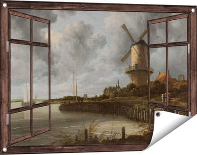 Gards Tuinposter Doorkijk De Molen bij Wijk bij Duurstede - Jacob van Ruisdael - 90x60 cm - Tuindoek - Tuindecoratie - Wanddecoratie buiten - Tuinschilderij