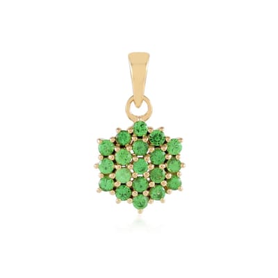 Cavill - 925 Sterling Zilver Vergulde Hanger - 19 Groen Lemshuku Tsavoriet Edelstenen - 0,675 ct Ronde Briljant - Bloemvorm - Luxe Sieraad Dames