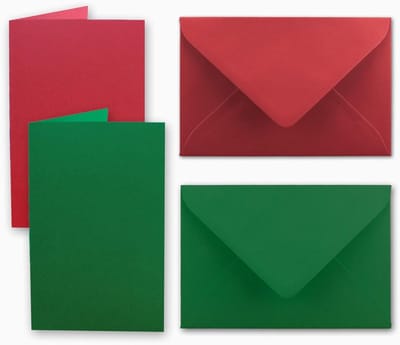 20x Vouwkaarten A6 en Enveloppen C6 Set in Rood en Groen Kerstkleuren