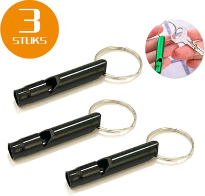 Colorful Sun® Metalen Noodfluit 3 Stuks – Alarmfluit 120 dB met Sleutelhanger – Reddingsfluit voor Outdoor, Wandelen, Camping, Survival & Sport – Hondenfluit – Sport- & Scheidsrechterfluit – Zwart