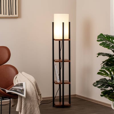 Opviq Vloerlamp Shelf, zwart/koper, stof, hoogte 130 cm, E27