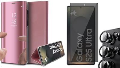 Hoesje geschikt voor Samsung Galaxy S25 Ultra - Privacy Screenprotector Volledig Dekkend Glas & Camera - Spiegel Book Case Rosegoud