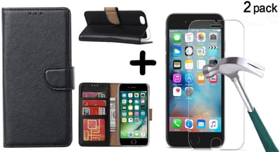 Hoesje Geschikt voor iPhone SE 2022 / 7 / 8 hoesje wallet case Zwart met 2 pack Screenprotector