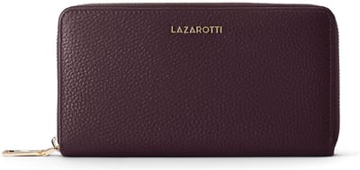 Lazarotti Leren portemonnee Bologna Leather Zip Around Wallet With 16 Card Slots Burgundy donkerbruin