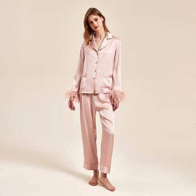 Ensemble Pyjama Satin Plume Noir Pyjama Mariage Mariée Ensemble Deux Pièces Printemps Automne Ample Vêtements d'Intérieur Vêtements d'Intérieur XL