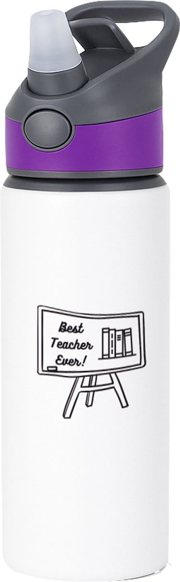 Hacebo® - Best teacher ever waterfles met rietje paars - Juf - meester - juf en meester - water fles - 650ML