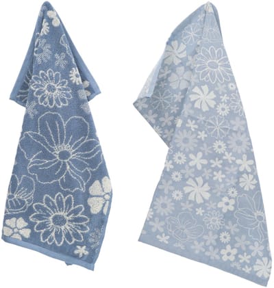 Luxe Keukendoek en Theedoek Flowerbed Grijsblauw - Bunzlau Castle - 100% biologisch katoen - Keukendoek 60x53cm en Theedoek 65x65cm