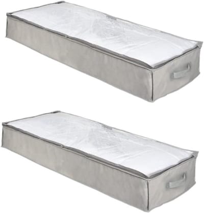 Opbergtas Kleding - Onderbedzakken Dekens - Ruimte Besparen - Ademend Materiaal - 2 Stuks - Grijs