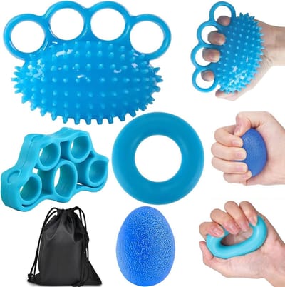 Set van 4 vingertrainers en handtrainers voor vingertherapie, stressverlichting en artritisbehandeling met zachte rubberen kneedballen