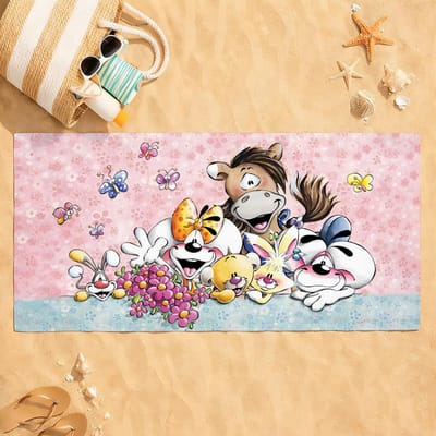 Cartoon Schattige D-Diddl Muis Handdoek Sneldrogend Absorberende Strandhanddoek voor Sport, Fitness, Zwemmen en Buitenactiviteiten W40*H60(CM)