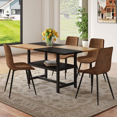 STILVORA Eettafelset - Rechthoekig Met Opbergrek En 4 Stoelen - Voor Eethoek En Keuken - Hout En Metaal - Bruin;Zwart - 160x90x76 Cm