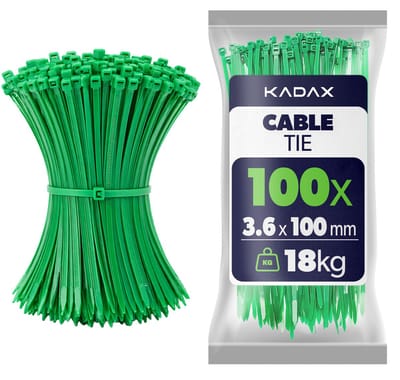 KADAX Kabelbinders 100mm x 3.6mm Groen – set van 100 stuks, nylon kabelbinders met 18kg trekkracht voor veilig kabelbeheer in huis, tuin, werkplaats en kantoor