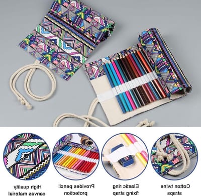 Canvas Etui met 36 Holes - Roll Up Pennenhouder voor Kleurpotloden, Make-up en Tekenmaterialen voor Kunstenaars en Studenten