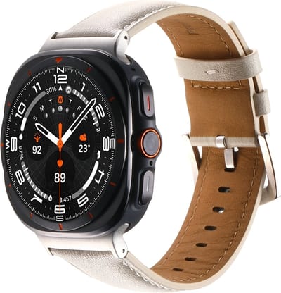 By Qubix - Compatible Samsung bandje - Premium leren bandje - Roomwit - Geschikt voor Samsung Galaxy Watch Ultra / Ultra 2 bandjes - 47mm