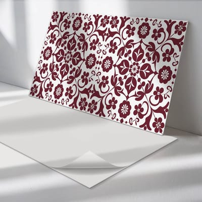 Wallfluent Vinyl Wandpaneel - Bloemenpatroon met ornamenten PVC Muurpaneel - 100 cm x 50 cm - Claret PVC wandpaneel - 1 stuk - Rechthoekig Wandbekleding Vinyl - Patroon Wandpaneel - Zelfklevende Wandbekleding - Wandpaneel Keuken en Badkamer