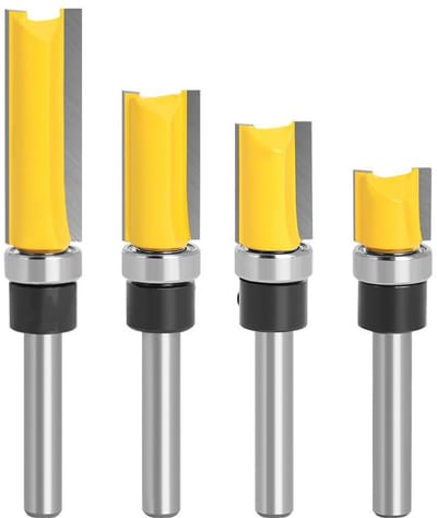 aladdien - 1/4 inch schacht Flush Trim-patroonbitset - Professioneel houtbewerking - 4-delige set - Snelle en precieze afwerking - Geschikt voor div..