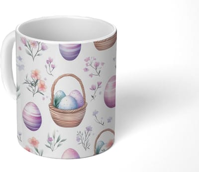 Mok - Koffiemok - Bloemen - Paaseieren - Patroon - Mokken - 350 ML - Beker - Koffiemokken - Theemok