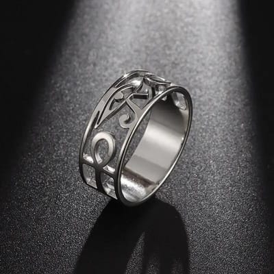 YILUOCD Roestvrij Staal Oude Egypte Ra Udjat Ring Oog van Horus Ankh Kruis Ring voor Vrouwen Bescherming Amulet Egyptische Sieraden 9 gray