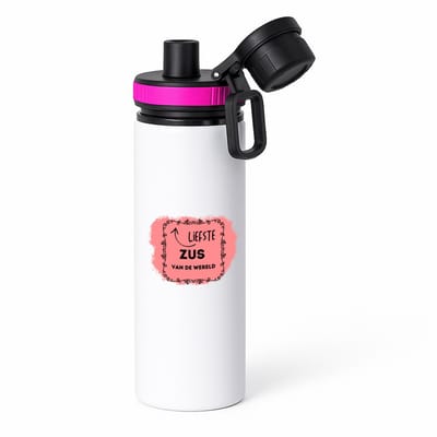 Hacebo® - liefste zus van de wereld waterfles met draaidop roze - Zus - de liefste zus - verjaardag - cadeautje voor zus - kado - geschenk - water fles - 850ML